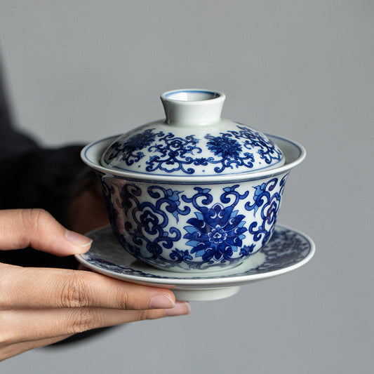 Blue and White Lotus Lidded Tea Bowl