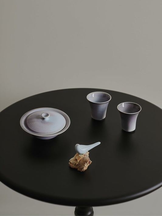 Purple Lidded Tea Bowl and Tea cup 1set