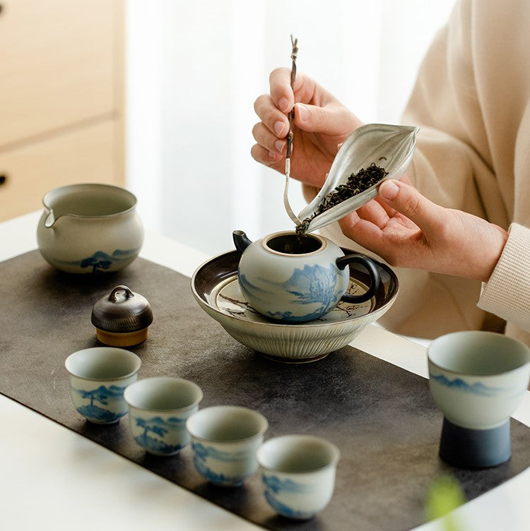 Matte Glazed Landscape Porcelain Teapot