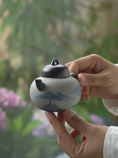 Matte Glazed Landscape Porcelain Teapot